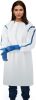 Disposable Gowns. Pack of 5 White Adult Isolation Gowns X-Small. 35 gsm SMS Medical Gowns with Tie Back Closure and Elastic Cuffs. Unisex Lab Coats. N