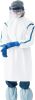Disposable Isolation Gowns. Pack of 5 White SMS 35 gsm Frocks. X-Large Body Protective Lab Coats with Long Sleeves; Elastic Wrists; Neck & Waist Ties