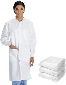 Disposable Lab Coats for Adults Large; White Medical Disposable Clothing 100 Pack; Splash-Proof SMS 40 GSM Lab Coats Disposable with Long Sleeves; Kni