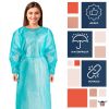 Disposable Isolation Gowns; 45" Long. Pack of 25 Blue Large Work Frocks for Men and Women. Polyethylene 1 mil PPE Robes with Elastic Thumb Loops. Unis