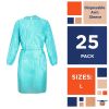Disposable Isolation Gowns; 45" Long. Pack of 25 Blue Large Work Frocks for Men and Women. Polyethylene 1 mil PPE Robes with Elastic Thumb Loops. Unis