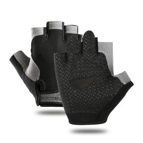 Breathable Fitness Gloves Gym Weightlifting Thin Non-slip Half Finger Cycling Gloves Equipment Yoga Bodybuilding Training Sports Black Color (Size: L)